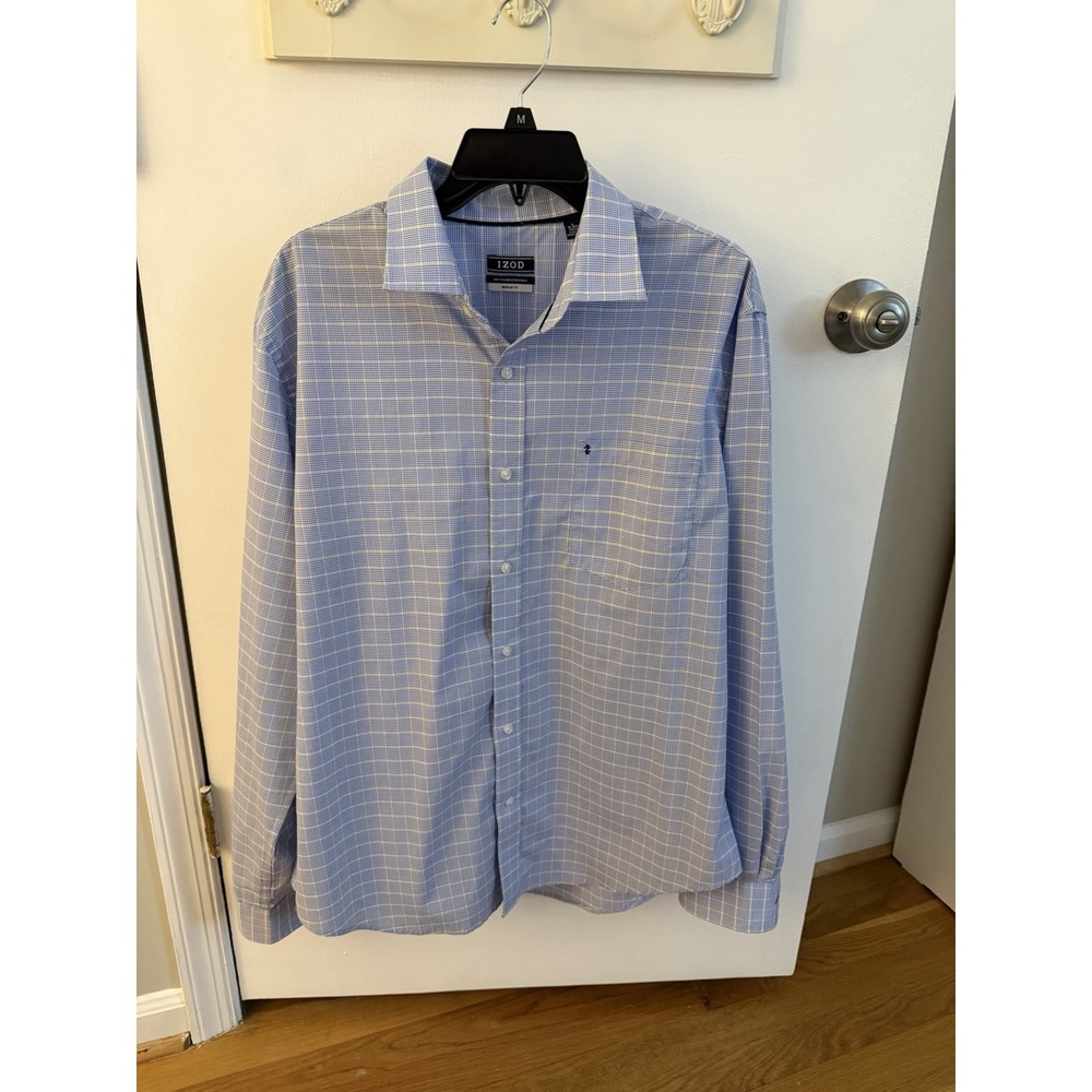 IZOD Soft Trade Essentials Men's Long Sleeve Dress Shirt, Blue & Yellow‎